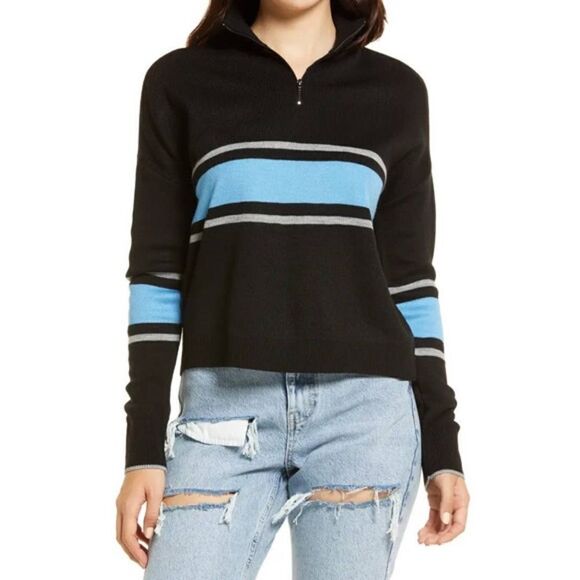 Bp (Nordstrom) Quarter Zip Mock Neck Sweater in Black & Blue (Size:Small) - Picture 1 of 7